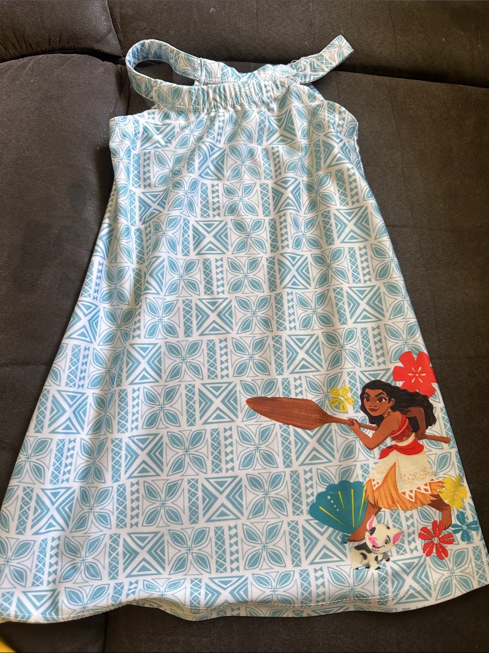 Disney Light Blue Geometric Halter Dress with Moana Graphic